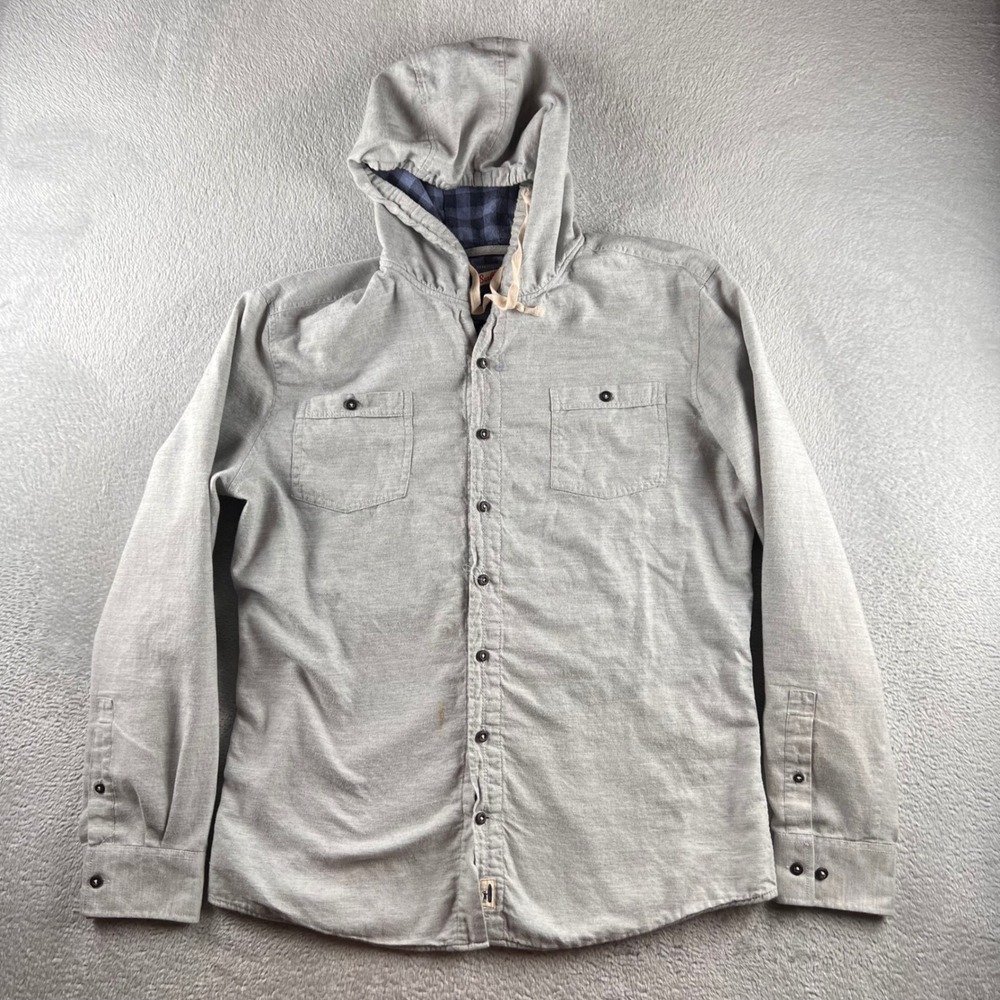 Johnnie-O Surflannel Hooded Button Down Shirt Mens XL Gray Long Sleeve Flannel